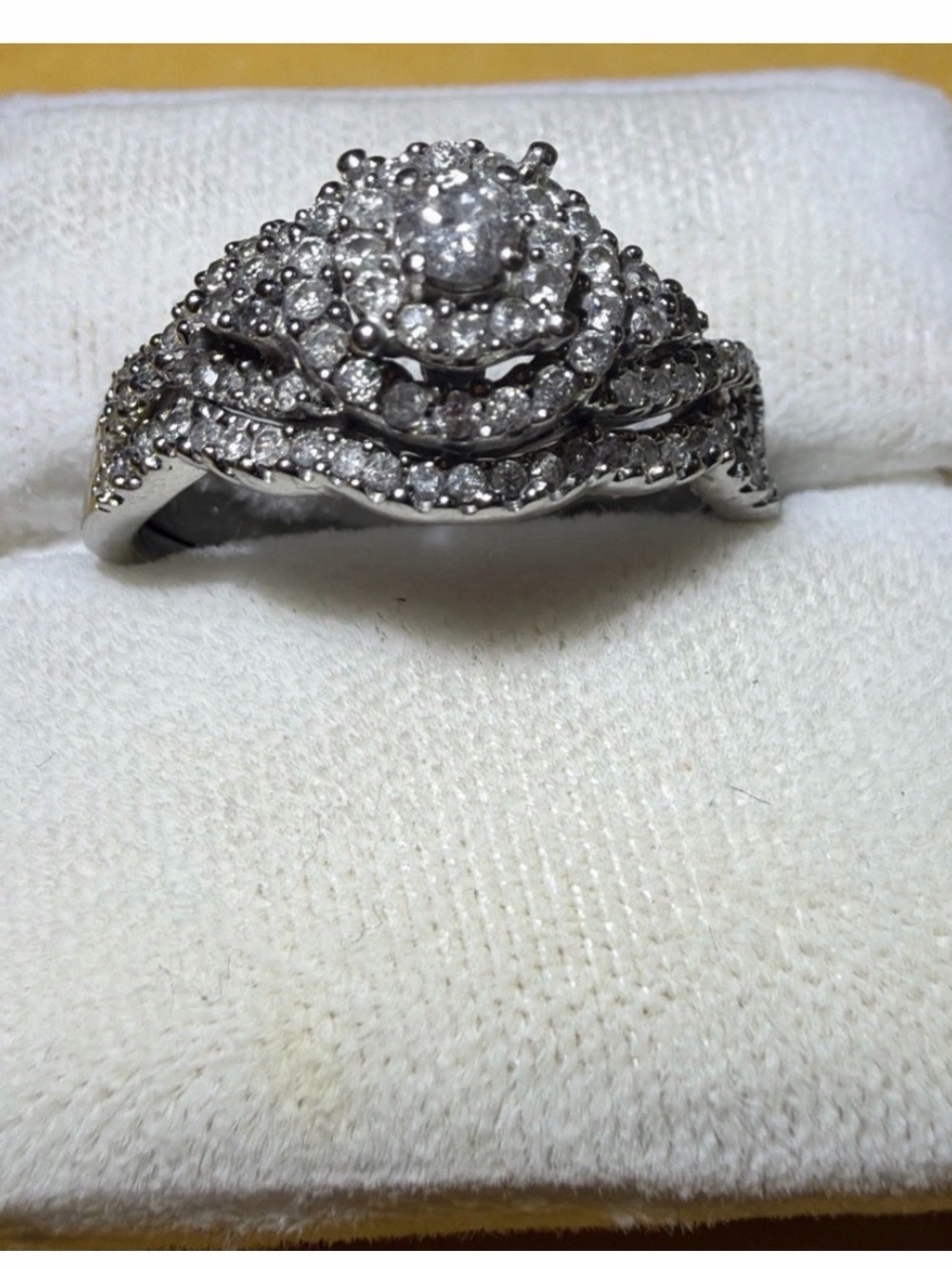 10K White Gold Diamond w/Ring 87 Diamonds Two Piece Wedding Engagement, Size 8